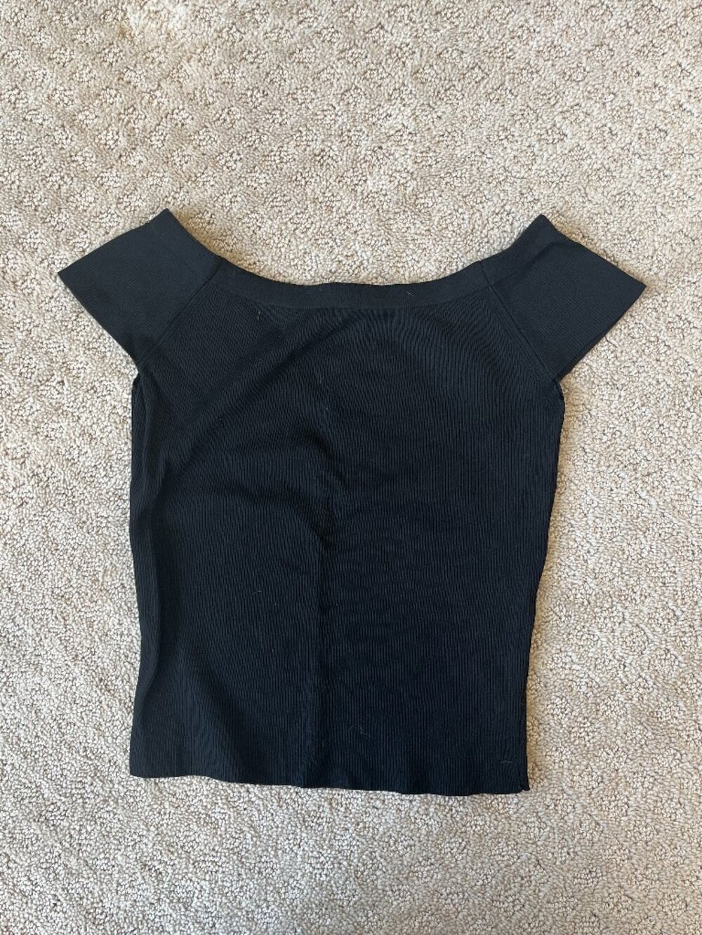 Zara Off-The-Shoulder Top Short Sleeve Black Stretchy Ribbed Like New Size Small